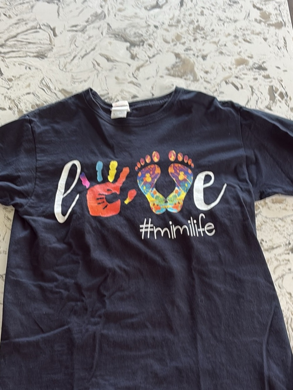Fruit of the Loom Navy Kids Tee with Colorful Hand & Footprint 'Love' Graphic
